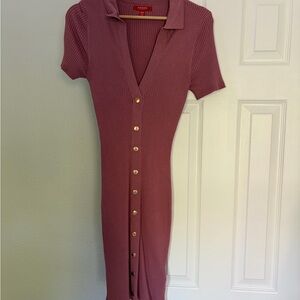 Guess Mauve Ribbed Dress with Gold Buttons